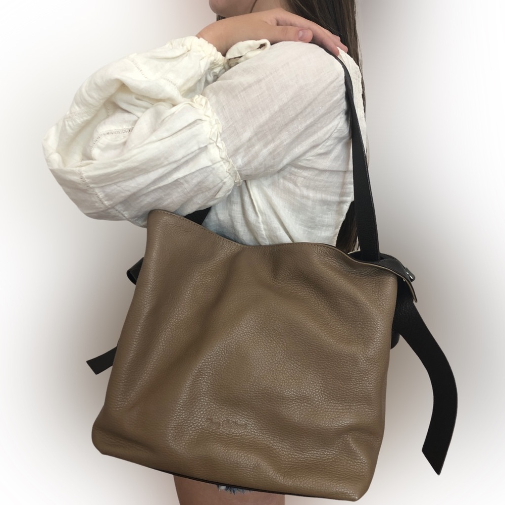 Tony Bellucci Genuine Leather Shoulder Bag/Tote/Purse Color-Block Ivory/…